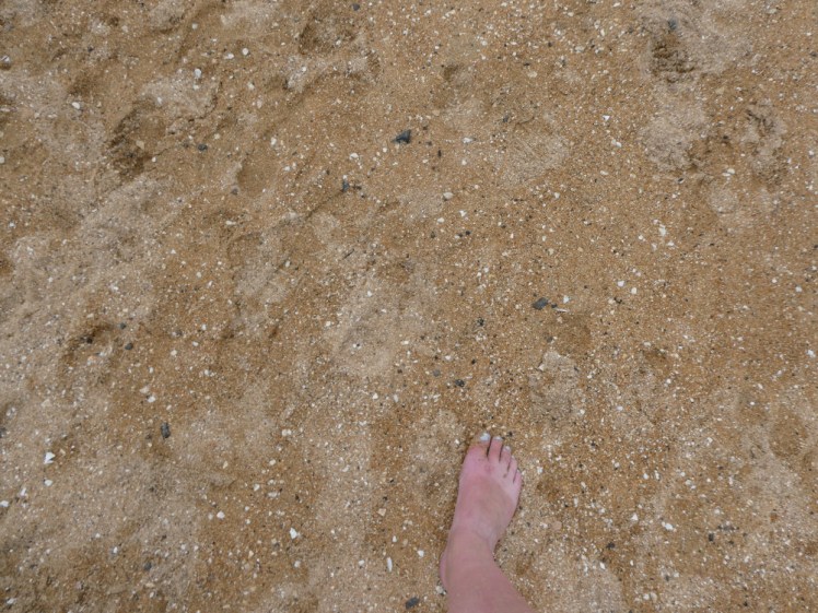 My right foot in the warm water - invisible in this picture - in the golden sand on the beach.
