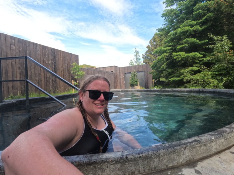 A selfie in the forest hot tub, which is nice and shady, among the trees and almost screened off form the main lagoon.