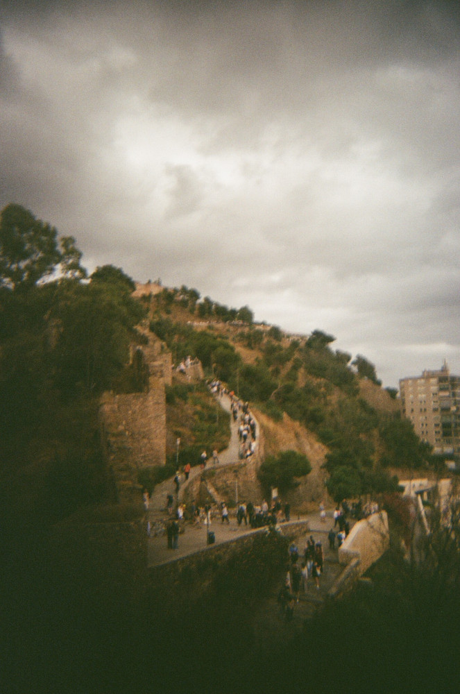 The path leading up the mountain to the Gibralfaro from the walls of the Alcazaba.