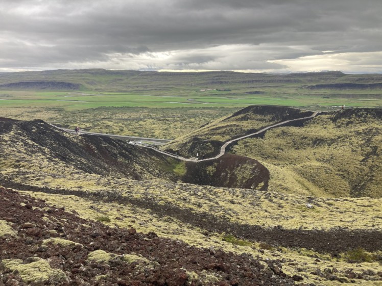 The view into the crater and beyond into the landscape from the top of Grabrok.