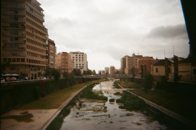 The dry river flowing, or not flowing, through the town and down to the sea.