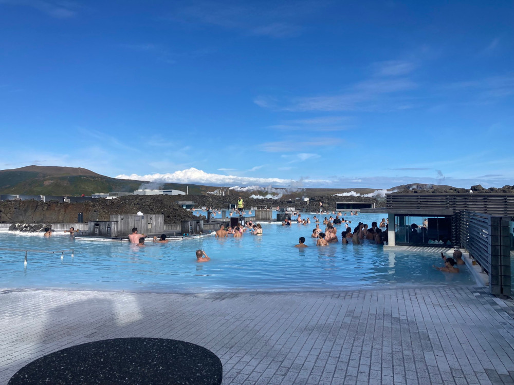 The Blue Lagoon in 2026, with a wall across it, as seen from the cafe.