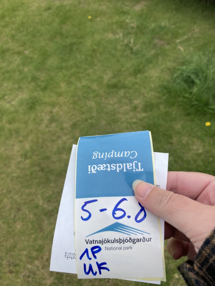 A sticker for camping at Skaftafell. It's meant to be folded in half around your tent ropes or just to sit in the front of your campervan.